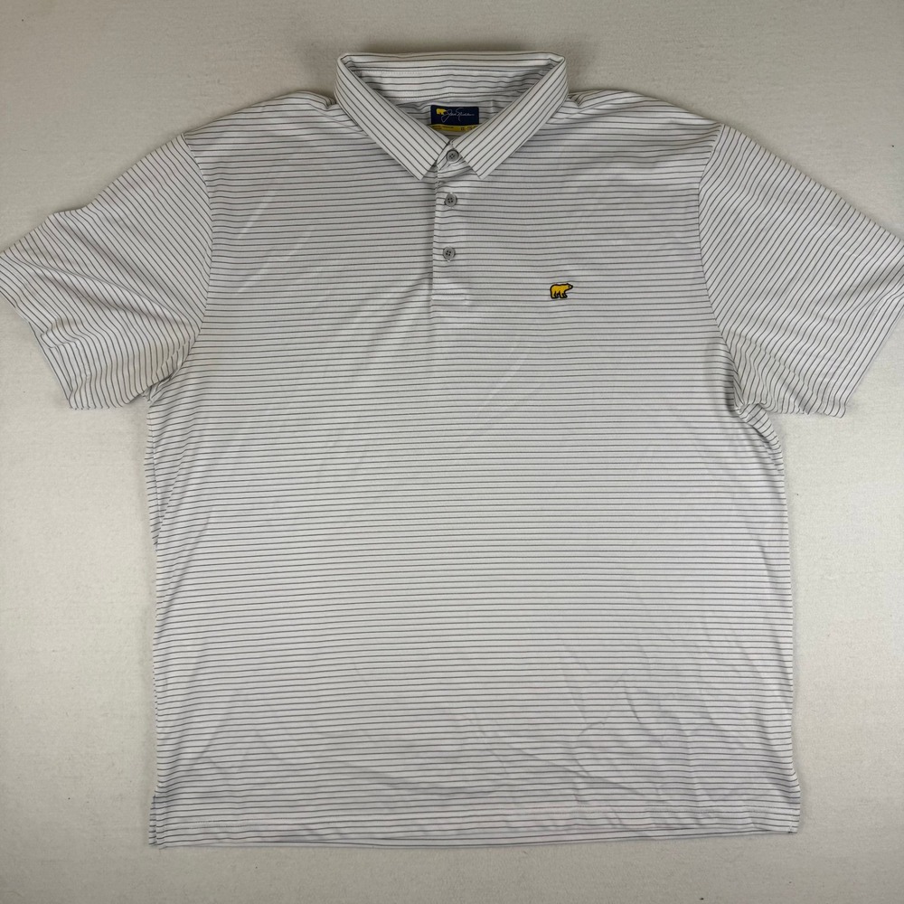 Jack Nicklaus Mens XXL White Striped Golden Bear Performance Golf Polo Shirt